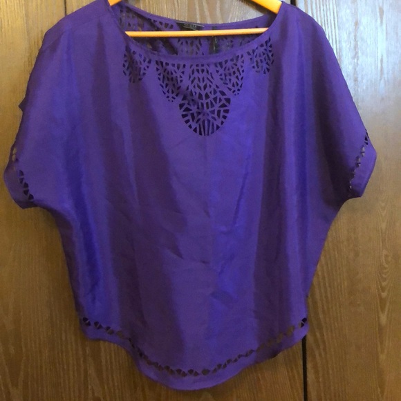 VINTAGE UNUQUE GUESS LOS ANGELES PURPLE TOP - SIZE S - LACY CUT OUTS - #328 - Picture 1 of 11